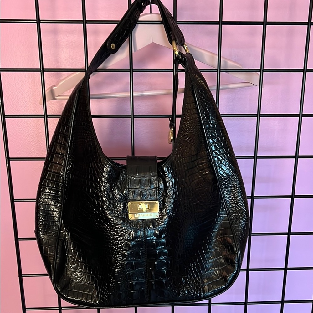 Elegant Black Croc-Embossed Women's Bag.  BRAHMIN